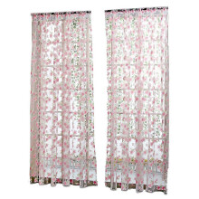 (As show, One size) 1*2M Light-colored Flowers Leaves Curtains Window Gauze Decoration Drapes for Bedroom Living Room (Pink)
