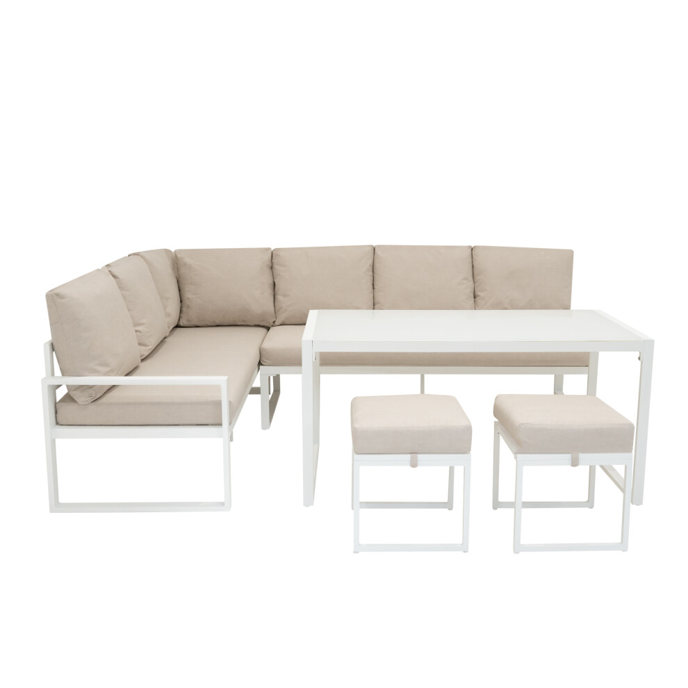 (White) Aluminium Corner Sofa Set With Black Rattan Storage Box