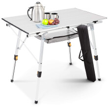 AREBOS camping table 90 x 51.5 cm | folding table | height adjustable 47-69 cm | camping accessories | foldable | travel table | carrying bag | silver