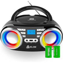 KLIM B3 Portable CD Player - NEW 2023 - FM Radio CD MP3 Bluetooth AUX USB RGB Lights - CD Boombox - Wired and Wireless Mode with Rechargeable