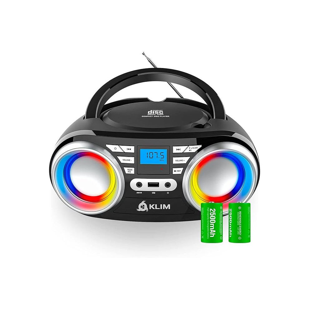 Klim B3 Portable Cd Player - New 2023 - Fm Radio Cd Mp3 Bluetooth Aux Usb Rgb Lights - Cd Boombox - Wired And Wireless Mode With Rechargeable 1234598762555