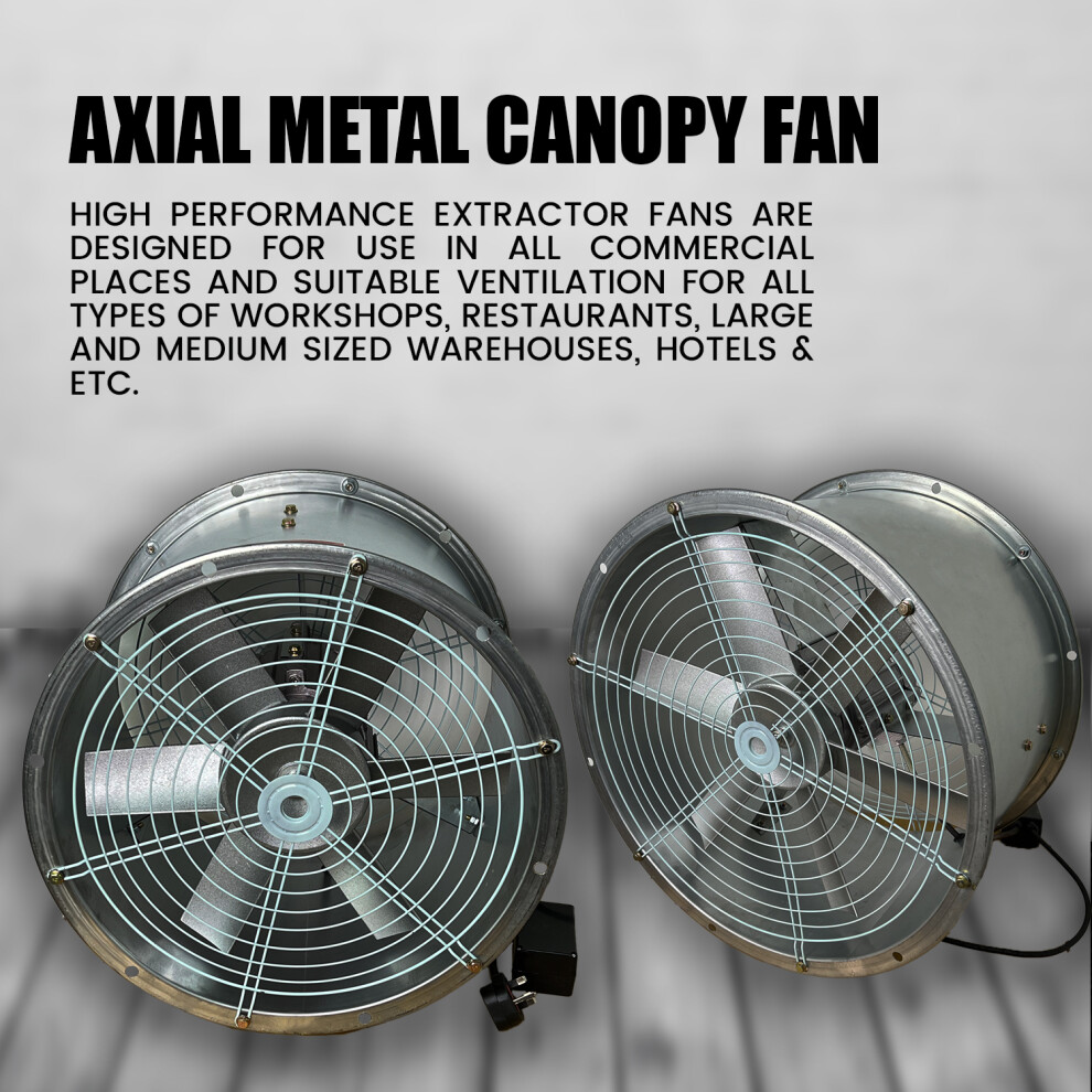 (12" Inches 300mm) Powerful Commercial Axial Metal Canopy Extractor Exhaust Duct Fan 12" 16" 18" 20