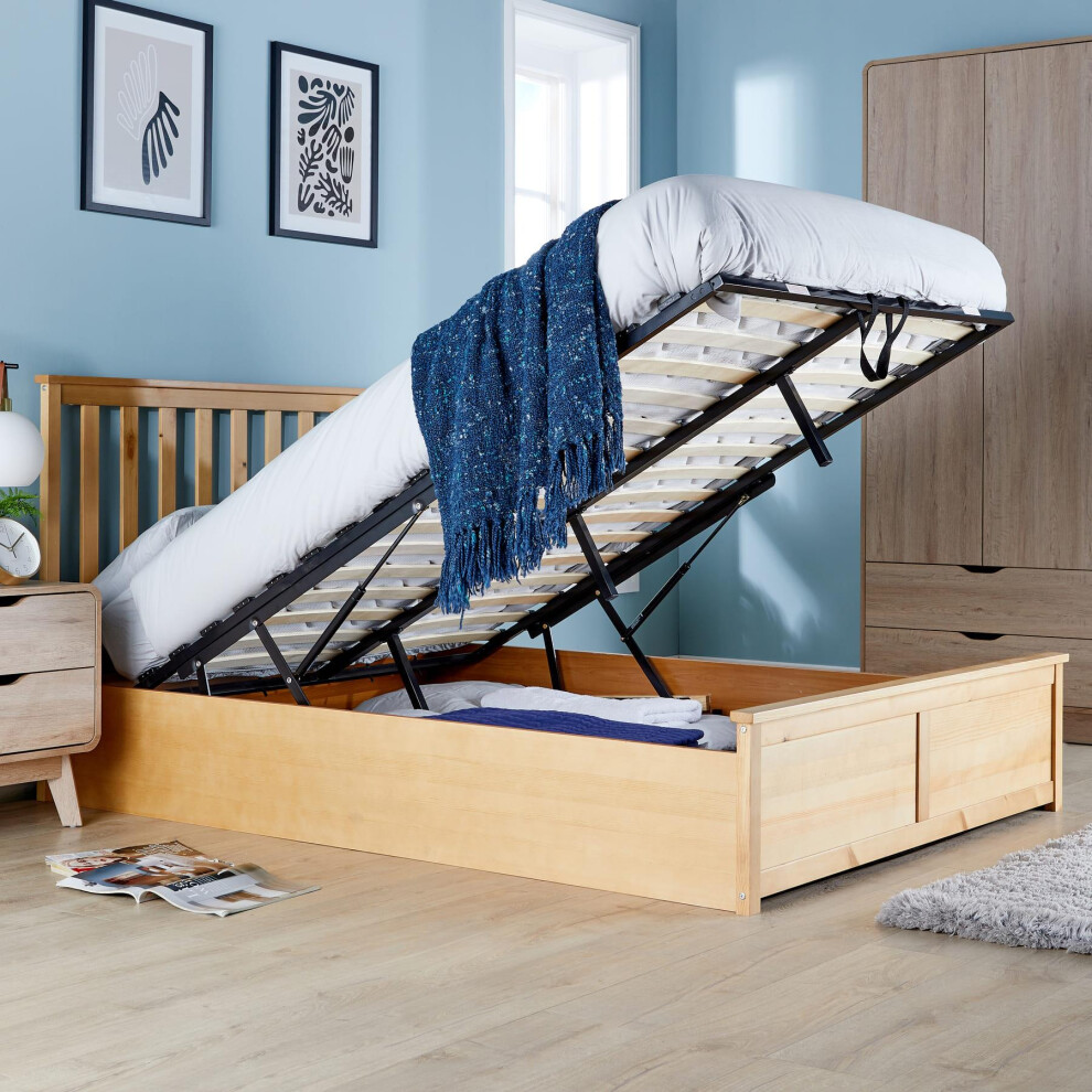 (King, Natural) Florida Wooden Ottoman Storage Bed Frame