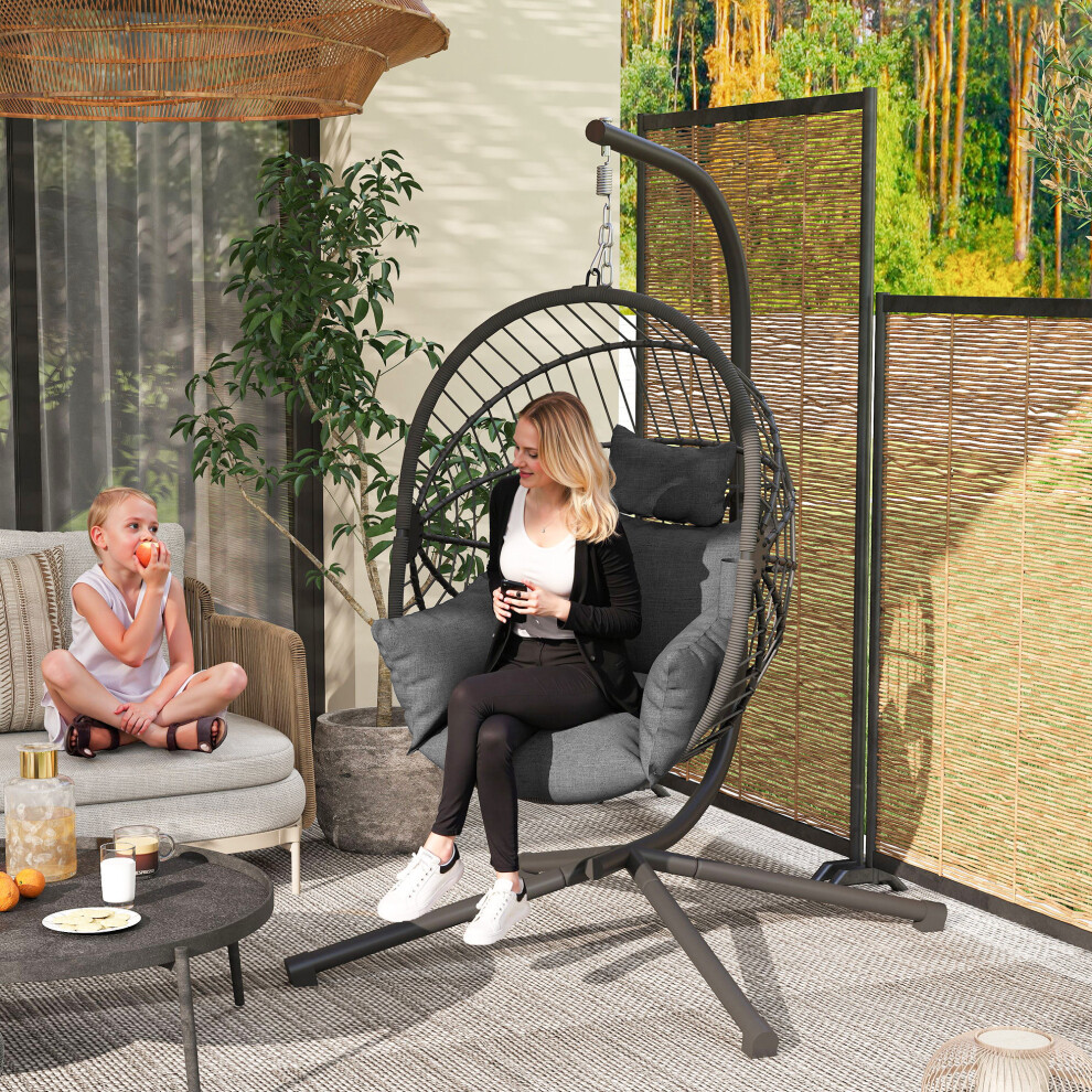 Outsunny Hanging Swing Chair W/ Thick Cushion, Patio Hanging Chair, Grey