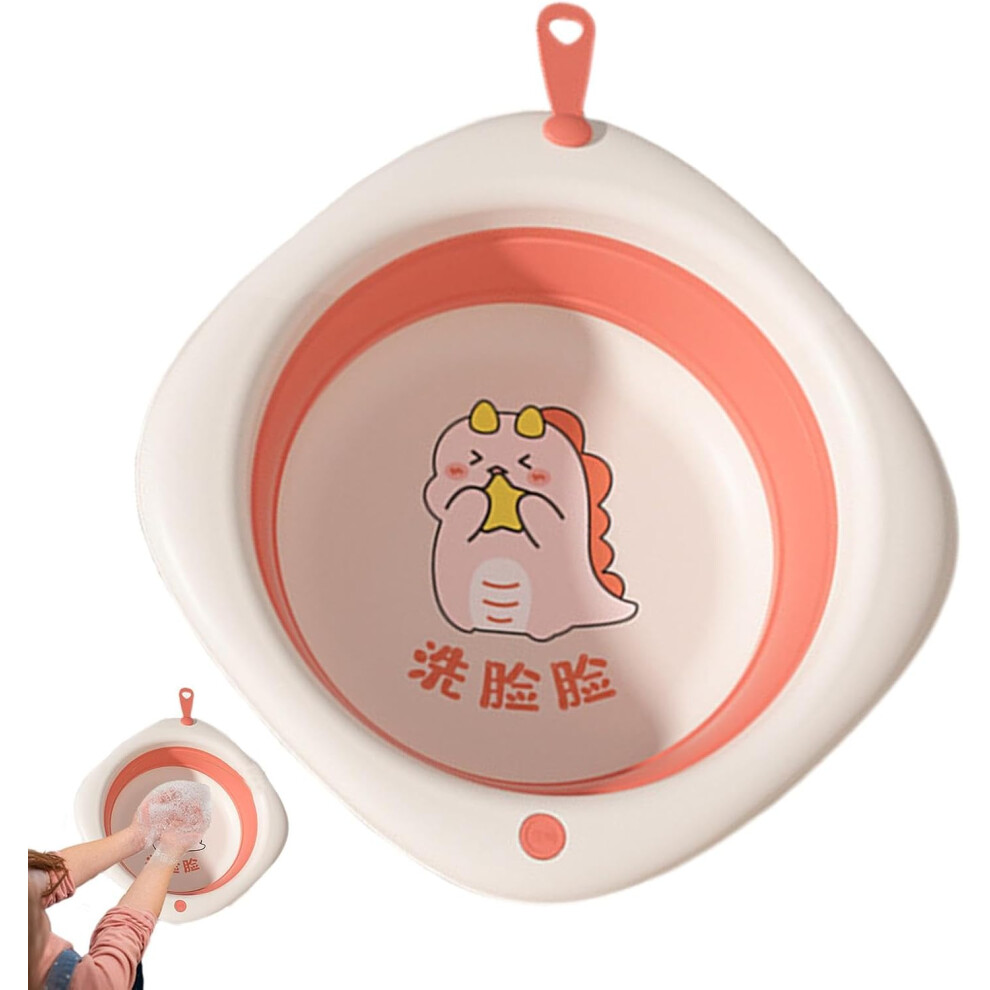 (Pink) Open Home Storage Bins,Wash Basin Foldable Wash Tub - Lanyard Design Bathing Basin Wash Bowl for Daily Face Washing Hand Washing