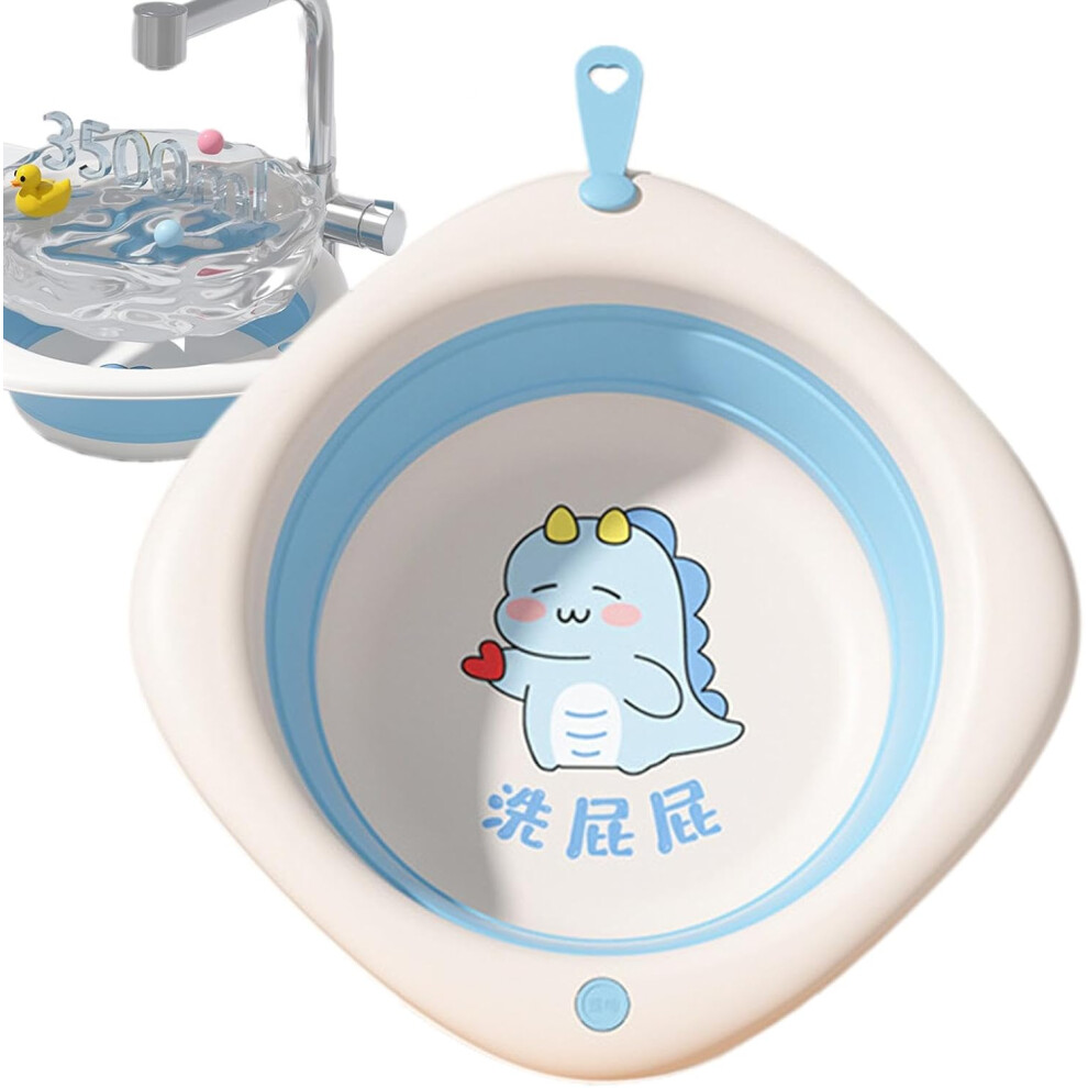(Blue) Open Home Storage Bins,Wash Basin Foldable Wash Tub - Lanyard Design Bathing Basin Wash Bowl for Daily Face Washing Hand Washing