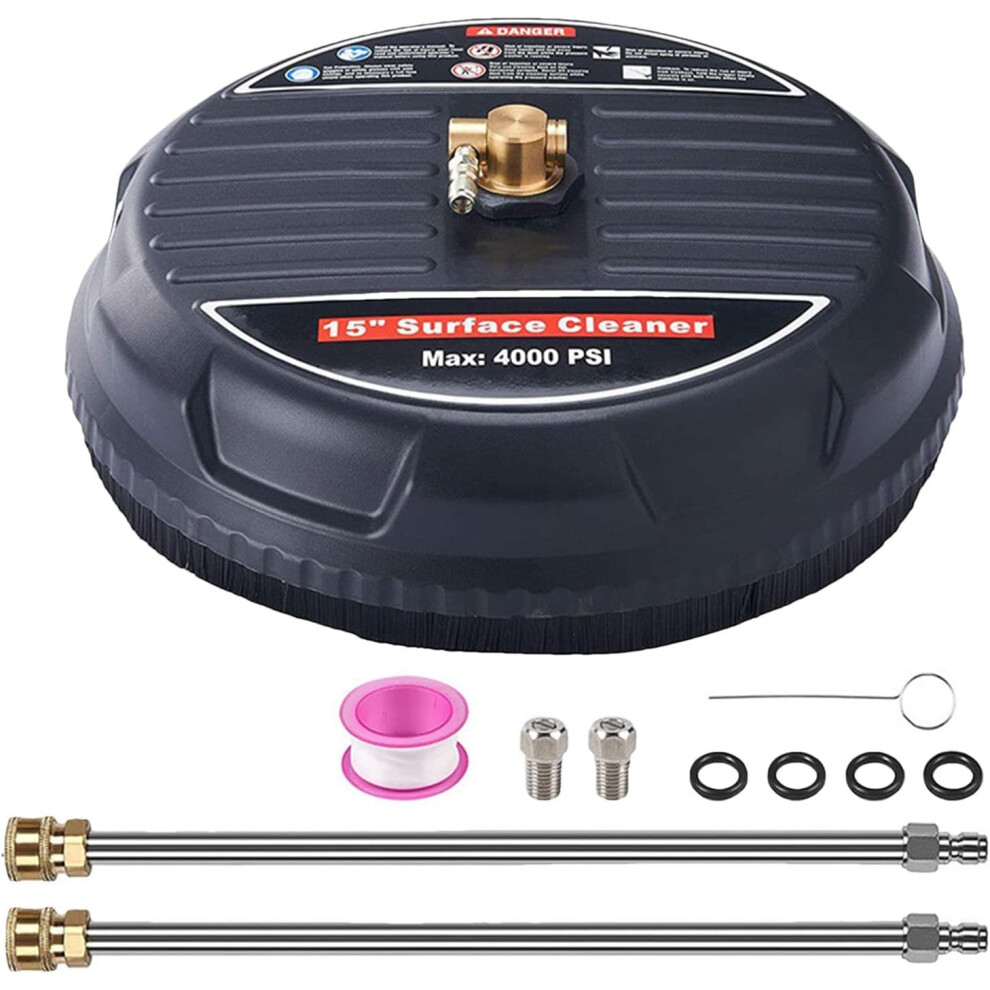 Pressure Washer Surface Cleaner | Heavy Duty 15 Inch Floor Scrubber Concrete Cleaner,Patio Surface Cleaner with 1/4 Inch Quick Coupler for Sidewalk,