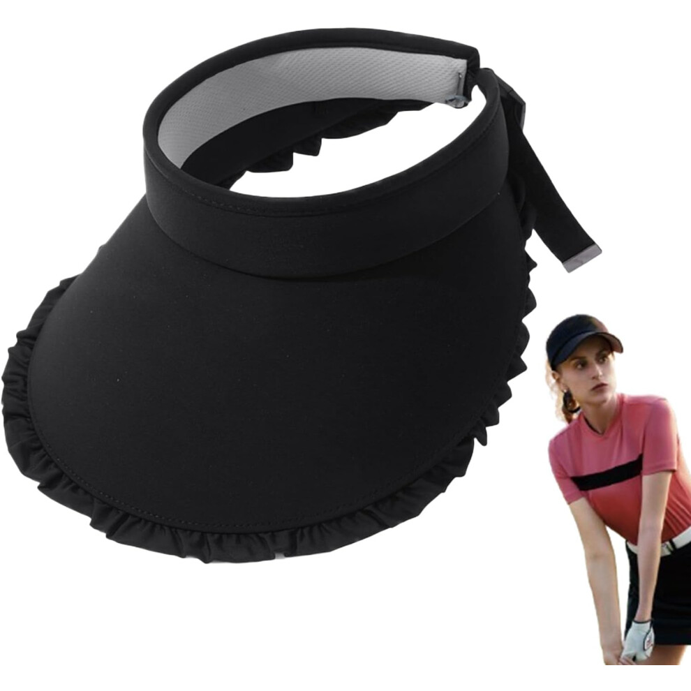 Hollow Top Sun Hat - Fashion UV Protection Wide Brim Lace Sun Hat - Outdoor Adjustable Soft Beach Visor Breathable Sweat-Absorbent for Women Black
