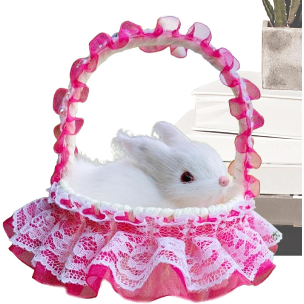 (Red) Realistic Furry Bunny, Realistic Furry Rabbits Figurines With Basket, Animal Figurines, Simulation Animal Model Decoration For Home Living Room Red