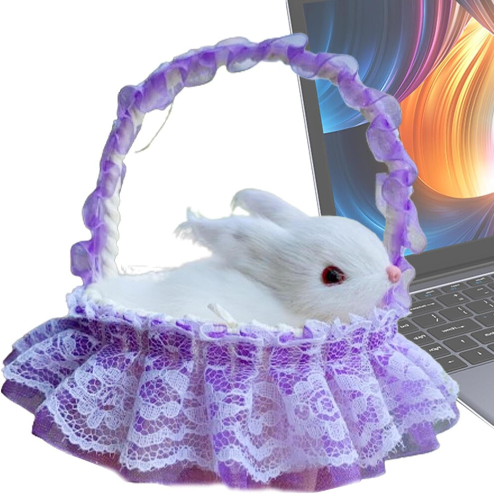 (Purple) Realistic Furry Bunny, Realistic Furry Rabbits Figurines With Basket, Animal Figurines, Simulation Animal Model Decoration For Home Living Ro Purple