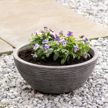 Amalfi Grey Round Bowl Planter - Stone Effect, 39.5cm Dia x 17cm Height - Lightweight Weather-Resistant Plastic