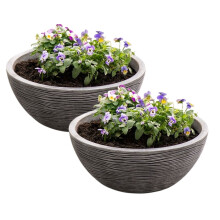 2 Grey Round Bowl Planter Amalfi Stone Effect Decorative 39.5 x 17cm