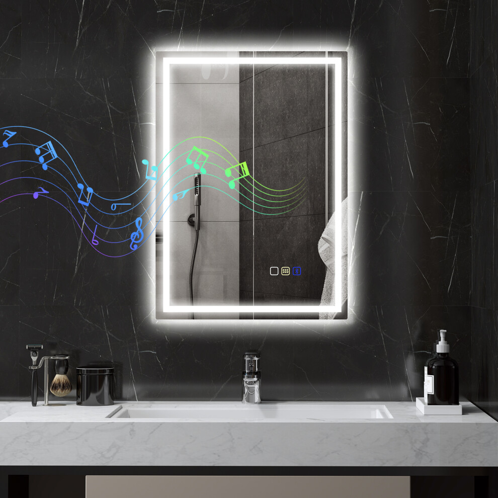 HOMCOM 500 x 700 mm Bathroom Mirror with Bluetooth Lights Demister Pad