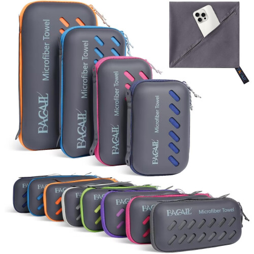 BAGAIL Toalha de Viagem Microfibra, Cinza Escuro, 36 x 72 polegadas, Compacta e Super Absorvente, Inclui Estojo