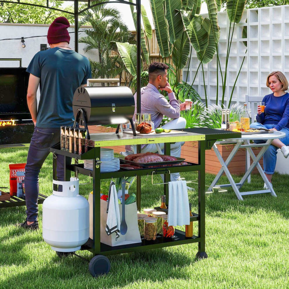Outsunny Stainless Steel Outdoor Grill Cart with Folding Side table, 2 Wheels
