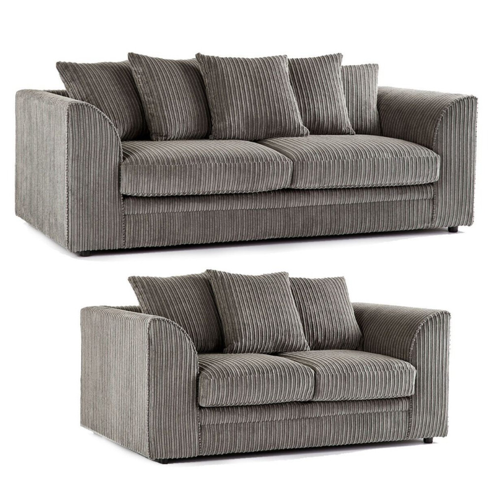 Snugg Furniture (3+2 Seater, ) Milo Jumbo Cord 3 And 2 Seater Sofa Grey