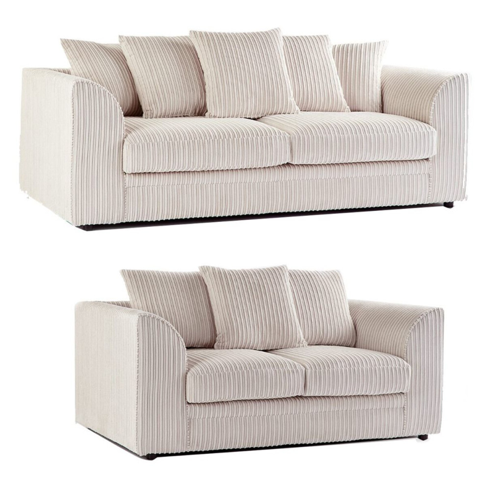 Snugg Furniture (3+2 Seater, Mink) Milo Jumbo Cord 3 And 2 Seater Sofa Cream