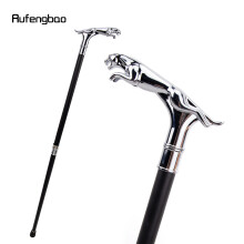 (Silvery) Alloy Fashion Stick | 93cm Elegant Crosier Knob Cane, Silvery Grey Leopard Tail