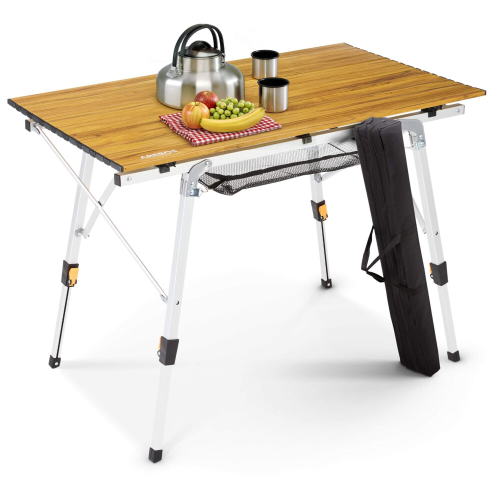 AREBOS camping table 120 x 70 cm | folding table | height adjustable 58-78 cm | camping accessories | foldable | travel table | carrying bag | brown