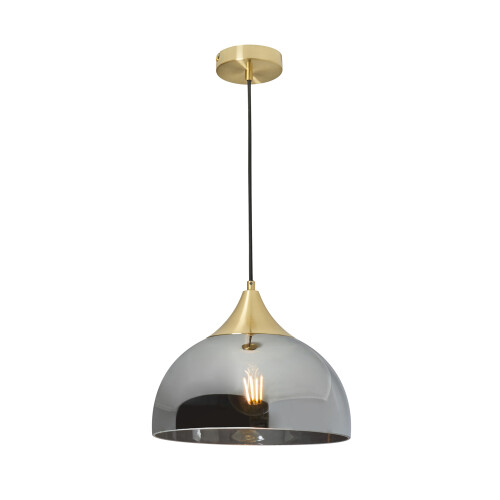 Litecraft Webster Ceiling Pendant Smoke Tint Shaded 1 Light - Brass 2