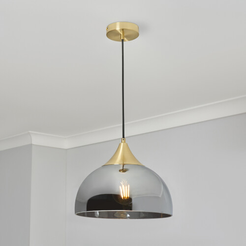 Litecraft Webster Ceiling Pendant Smoke Tint Shaded 1 Light - Brass 1