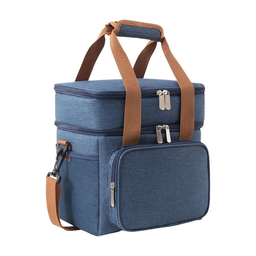 (Navy Blue) Double Layer Insulated Lunch Bag With Adjustable Strap Cooler Bag