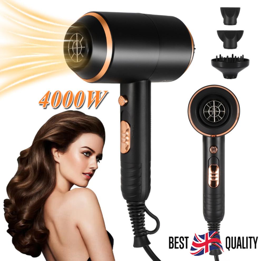 4000W Professional Hair Dryer Ionic Fast Drying Hairdryer with Diffuser & Nozzle