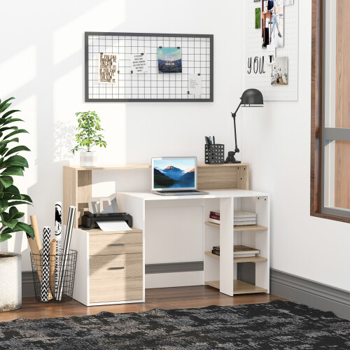 Homcom HOMCOM Multi-Storage & Workstation Desk Table Storage Shelves Home Office Oak