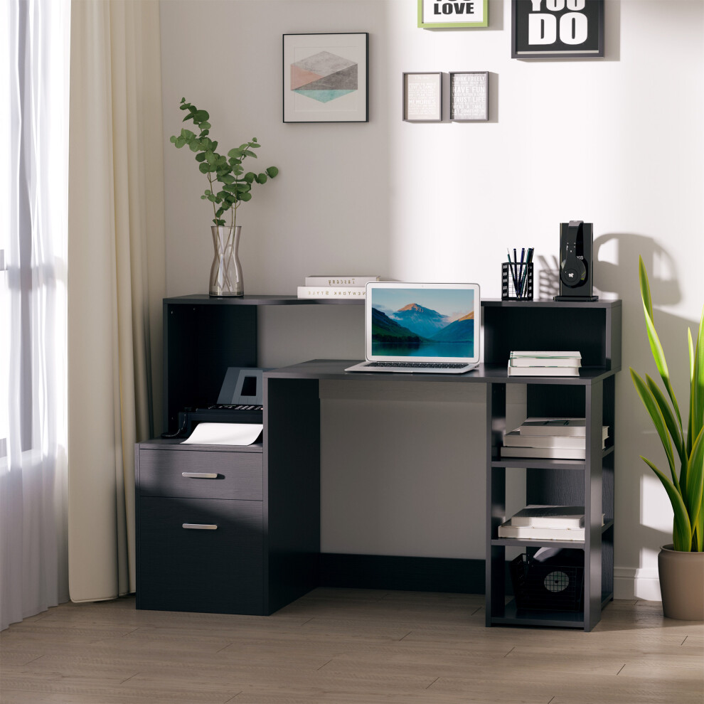 Homcom Multi-Storage & Workstation Desk Table Storage Shelves Home Office Black