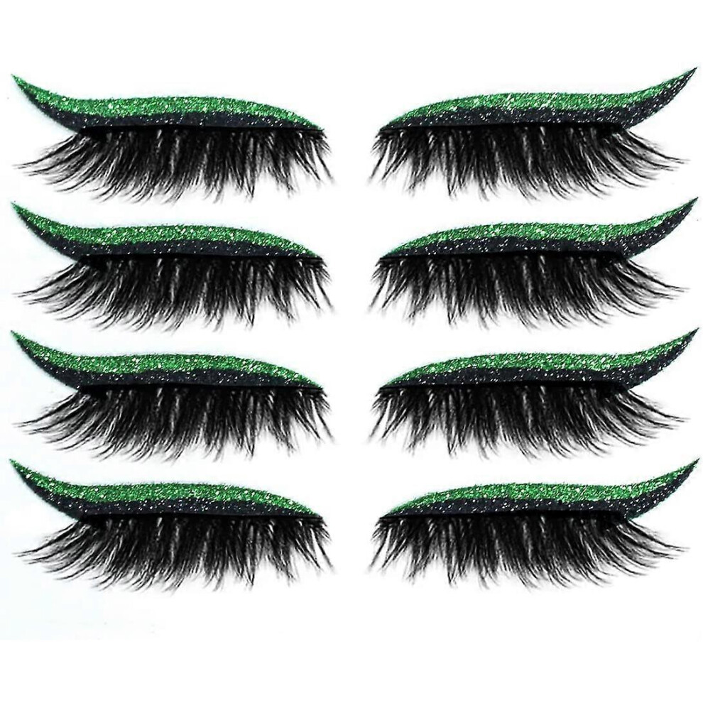 Green False Lashes, Glitter Eyeliner Stickers, Eye Makeup Stickers, 3D False Eyelashes, Reusable, Long And Thick, For Extending Makeup Eyelashes