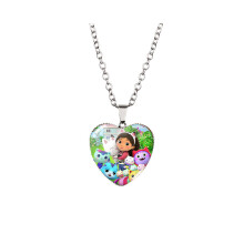 (XXXL5110, witte K-ketting) Gabbys poppenhuis schattig hart hanger ketting trendy edelsteen legering