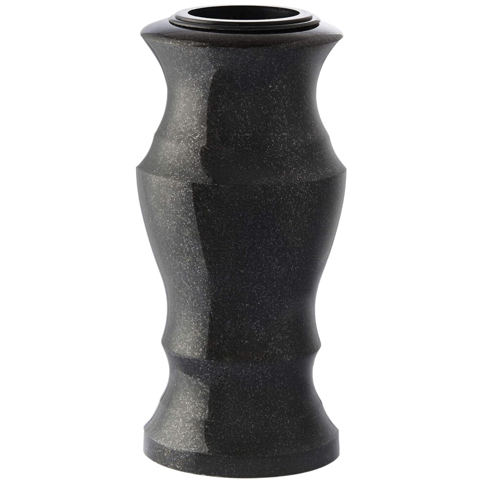 Novecrafto (Black) Granite Grave Vase For Flowers 30Cm Tall - Round Cemetery Memorial Vases For Graves - Versatile Use For Graveside, Home & Garden
