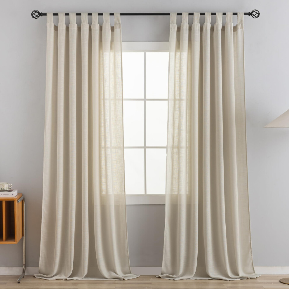 VOILYBIRD Natural Linen Semi Sheer Curtains Tab Top Light Filtering Elegant Curtains & Drapes for Bedroom 52 x 63 Inch Length  2 Panels  Linen Beige-image-OPC-PGC2XV7-NEW