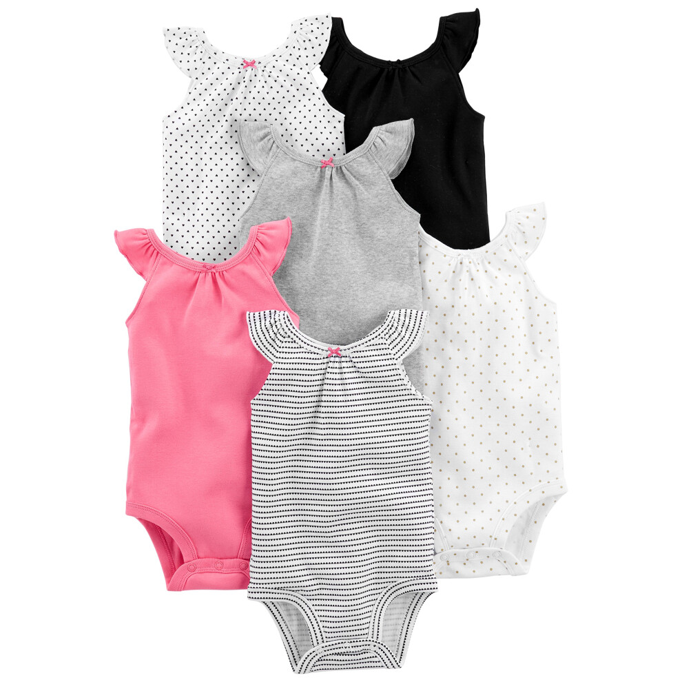 Lot De 6 Bodys Sans Manches Pour B B Fille Simple Joys By Carter's, Multicolores/ Pois/ C Urs, De 0 3 Mois-image