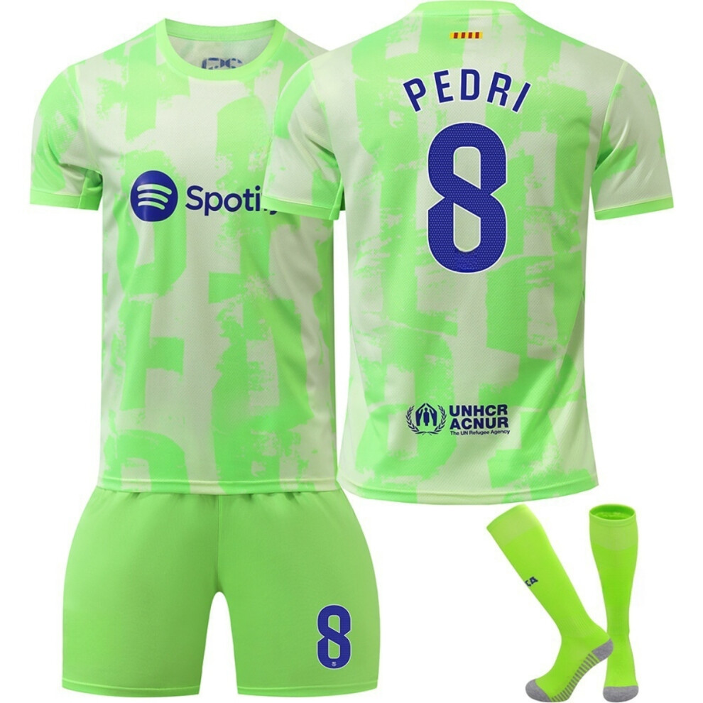 (2nd away green, S(165-170CM)) 2425 Blaugrana Soccer Activewear #8 Pedri Football Fans Training Shirt Kits With Socks For Kids And Adult