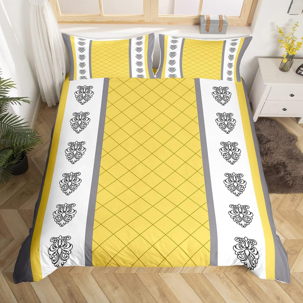(Multi 19, Double(No Comforter)) Paisley Duvet Cover Double,Boho Floral Lattice Grid Bedding Set Grey Yellow Plaid Comforter Cover For Girls Women,Exotic Tribe European Style Quilt