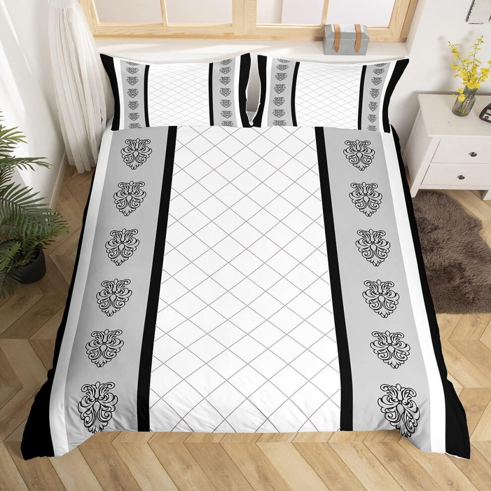 (Multi 20, Double(No Comforter)) Paisley Duvet Cover Double,Boho Floral Lattice Grid Bedding Set Grey Yellow Plaid Comforter Cover For Girls Women,Exo