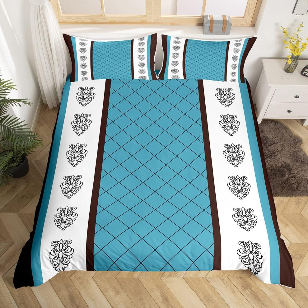 (Multi 18, Double(No Comforter)) Paisley Duvet Cover Double,Boho Floral Lattice Grid Bedding Set Grey Yellow Plaid Comforter Cover For Girls Women,Exo