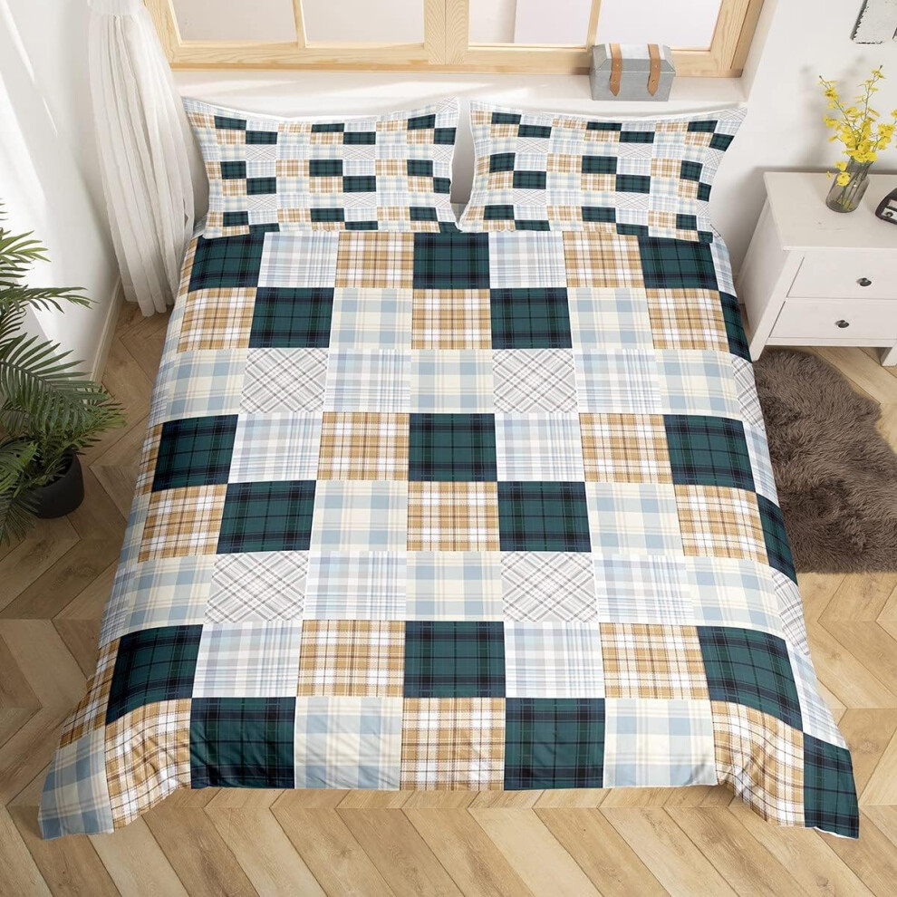 (Multi 25, Double(No Comforter)) Paisley Duvet Cover Double,Boho Floral Lattice Grid Bedding Set Grey Yellow Plaid Comforter Cover For Girls Women,Exo