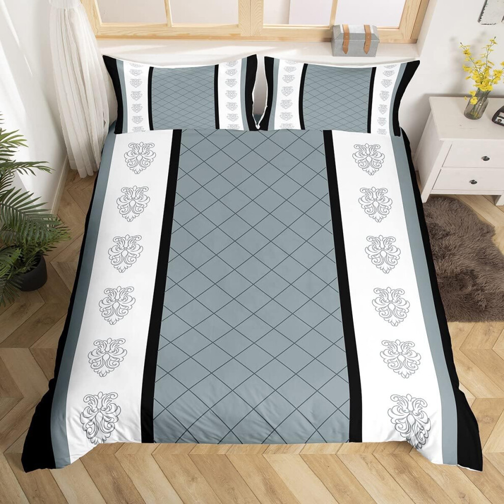(Multi 21, Double(No Comforter)) Paisley Duvet Cover Double,Boho Floral Lattice Grid Bedding Set Grey Yellow Plaid Comforter Cover For Girls Women,Exo