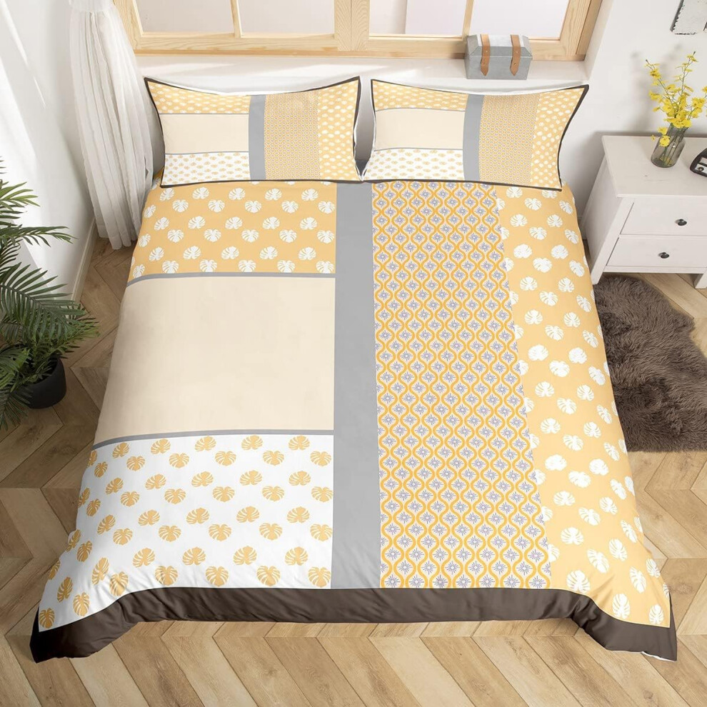 (Multi 26, Double(No Comforter)) Paisley Duvet Cover Double,Boho Floral Lattice Grid Bedding Set Grey Yellow Plaid Comforter Cover For Girls Women,Exo