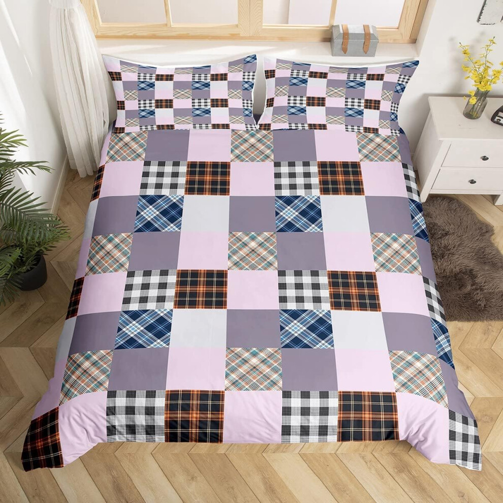 (Multi 23, Single(No Comforter)) Paisley Duvet Cover Double,Boho Floral Lattice Grid Bedding Set Grey Yellow Plaid Comforter Cover For Girls Women,Exo