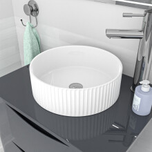 Nes Home 360mm Fluted Round Countertop Sink Gloss White