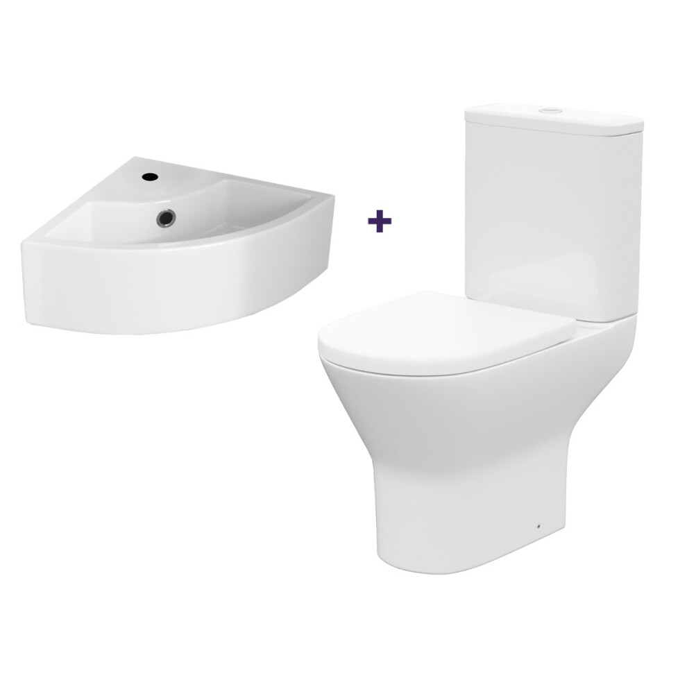 Nes Home Cloakroom Quarter Circle Corner Basin & Rimless Close Coupled Toilet