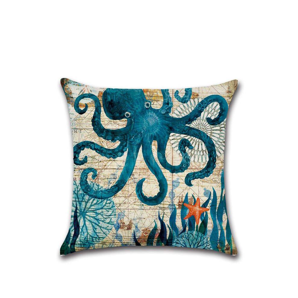 (Octopus) Ocean Vintage Collection Thicken Plush Pillowcase Whale Octopus Seahorse Turtle