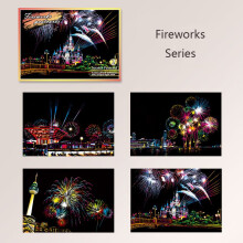 (Fireworks Series) Magic Night View Scratch Art Painting Paper Kit W Bamboo Drawing Kid Toy Stick