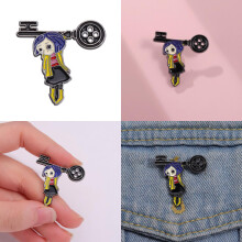 Cartoon schattig karakter pin broche met klein meisje met sleutel voor unieke accessoires