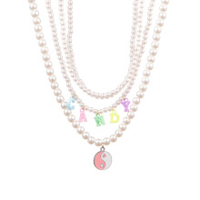 (Roze Taiji) Prachtige gelaagde parelhart en engel-hangerketting Modieuze geometrische stijl voor