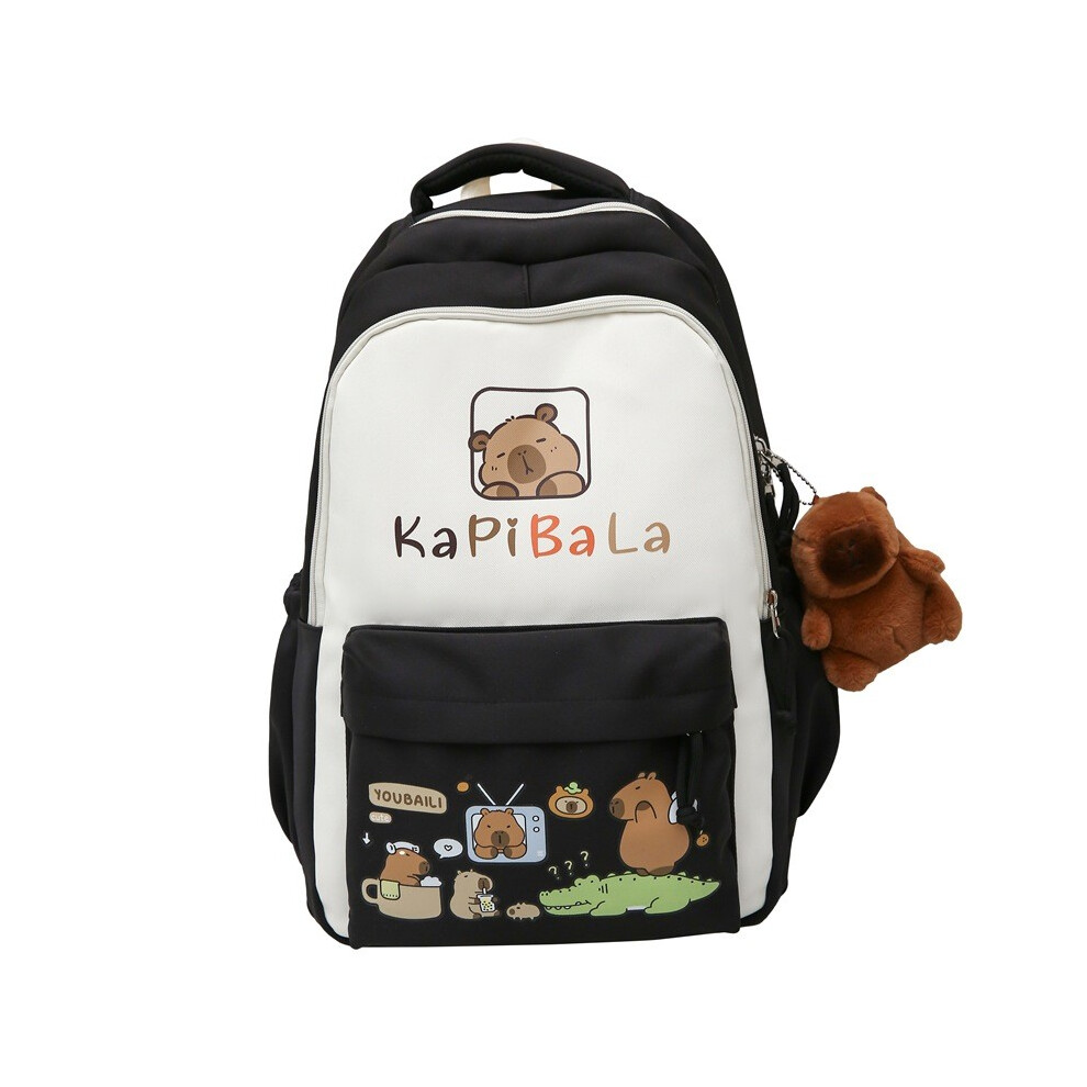 (Black) Pattern Cartoon Capybara Backpack Large Capacity Shoulders Children Bag Gift-image-OPC-PGW2WVJ-NEW