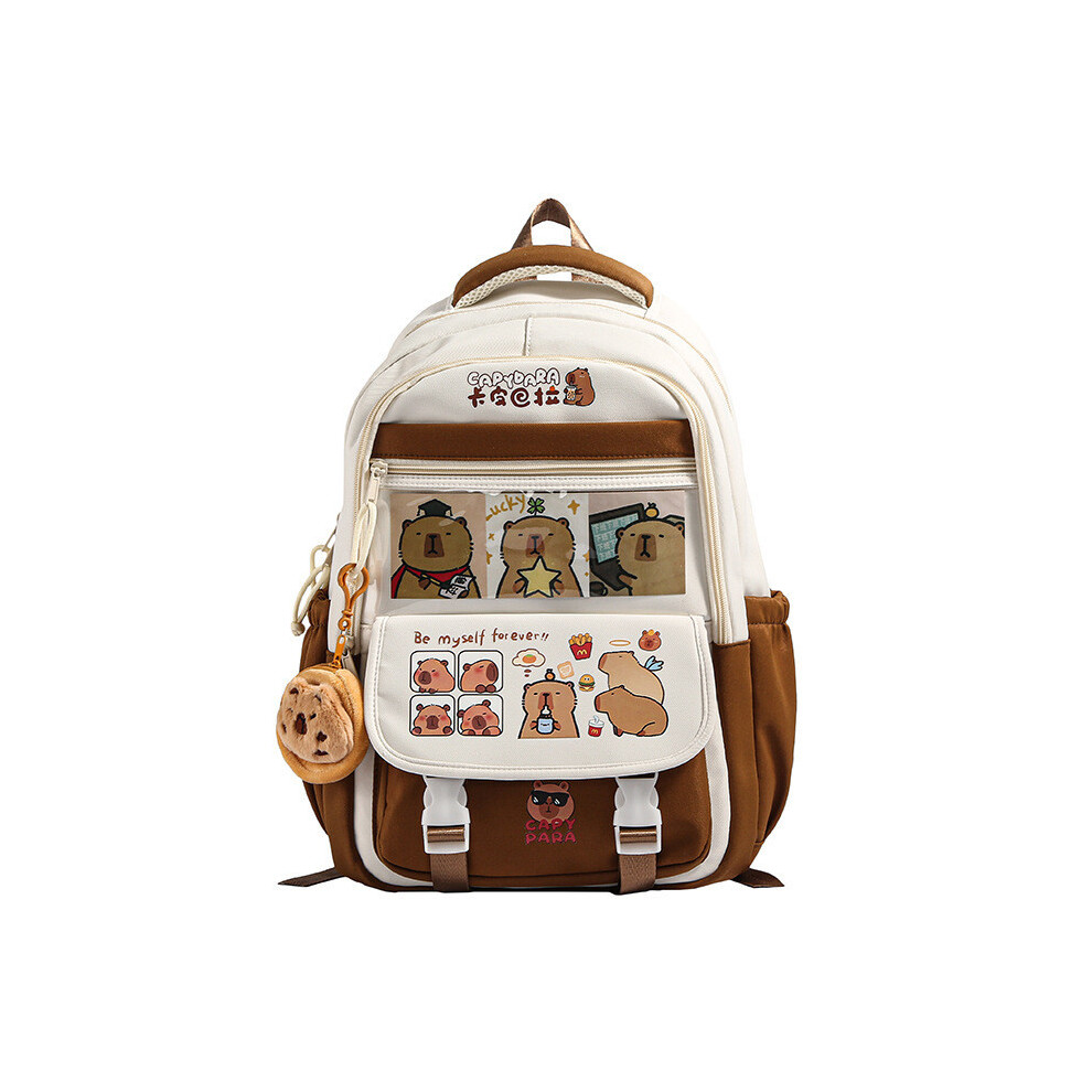 (Brown) Cartoon Large Capybara Capacity Backpack Animal Print Girl Student Schoolbag Brown